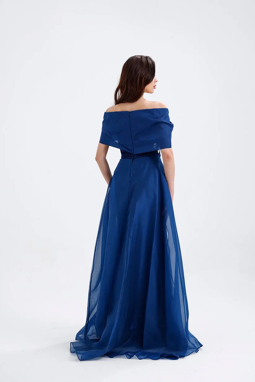 𝐒𝐇𝐄𝐋𝐁𝐘 Off Shoulder Organza Embroidered Long Evening Dress T56751