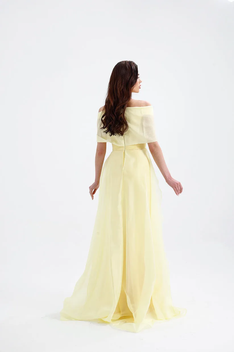 𝐒𝐇𝐄𝐋𝐁𝐘 Off Shoulder Organza Embroidered Long Evening Dress T56751