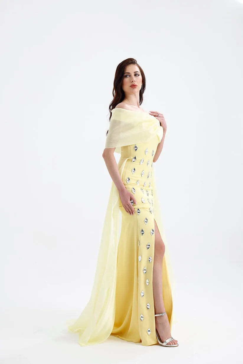 𝐒𝐇𝐄𝐋𝐁𝐘 Off Shoulder Organza Embroidered Long Evening Dress T56751