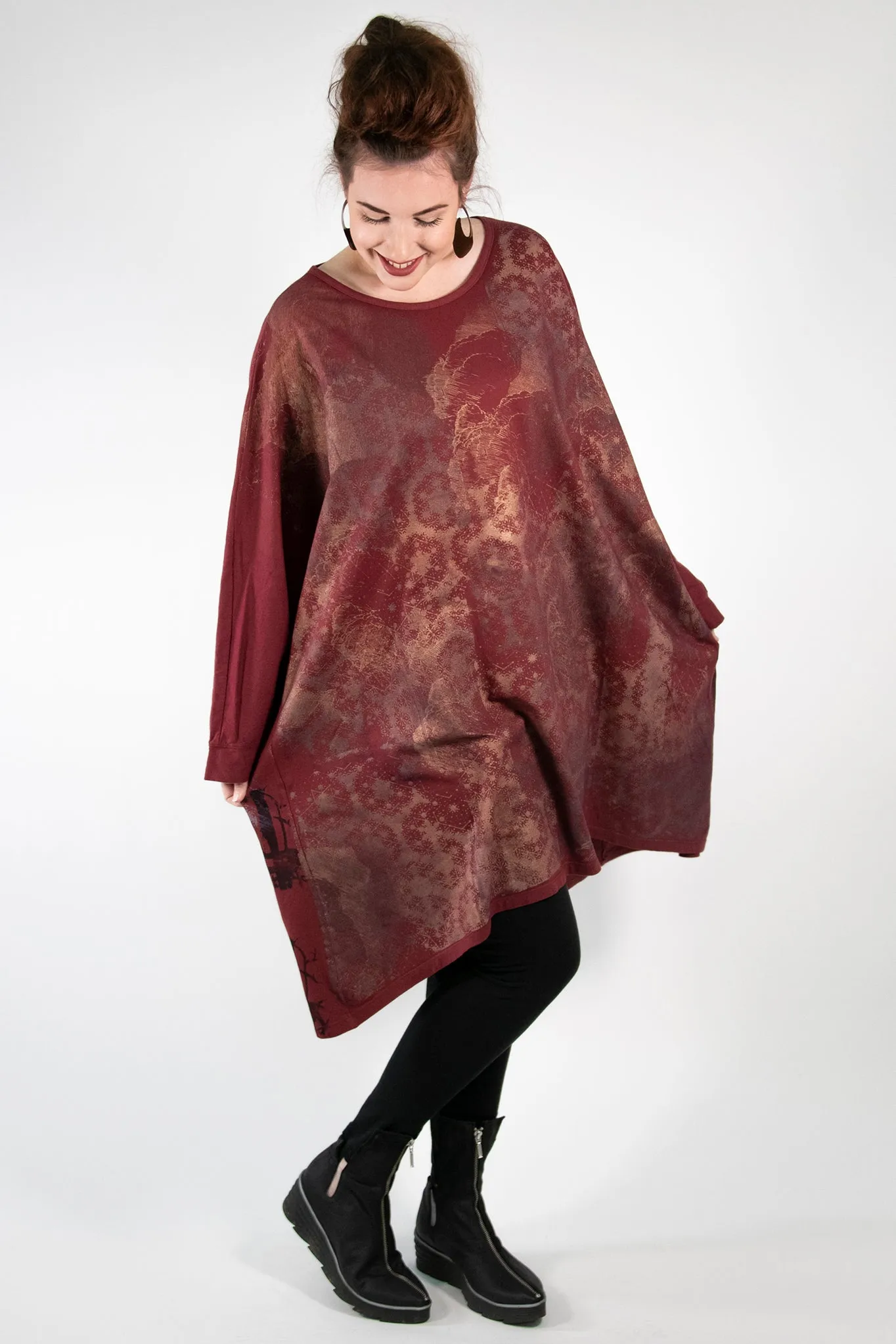 1258 Long Sleeve Limited Edition Oversized Tunic Tee-Sangria-P