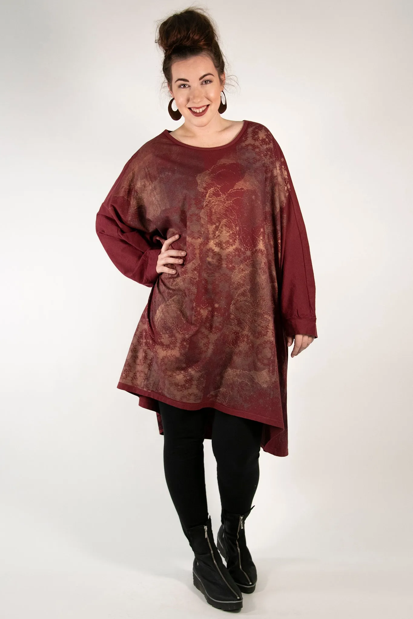 1258 Long Sleeve Limited Edition Oversized Tunic Tee-Sangria-P