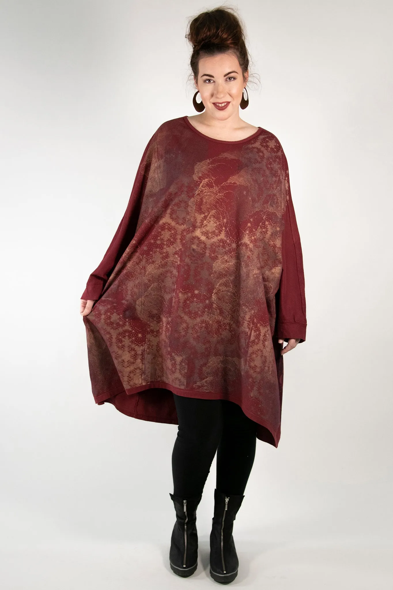 1258 Long Sleeve Limited Edition Oversized Tunic Tee-Sangria-P