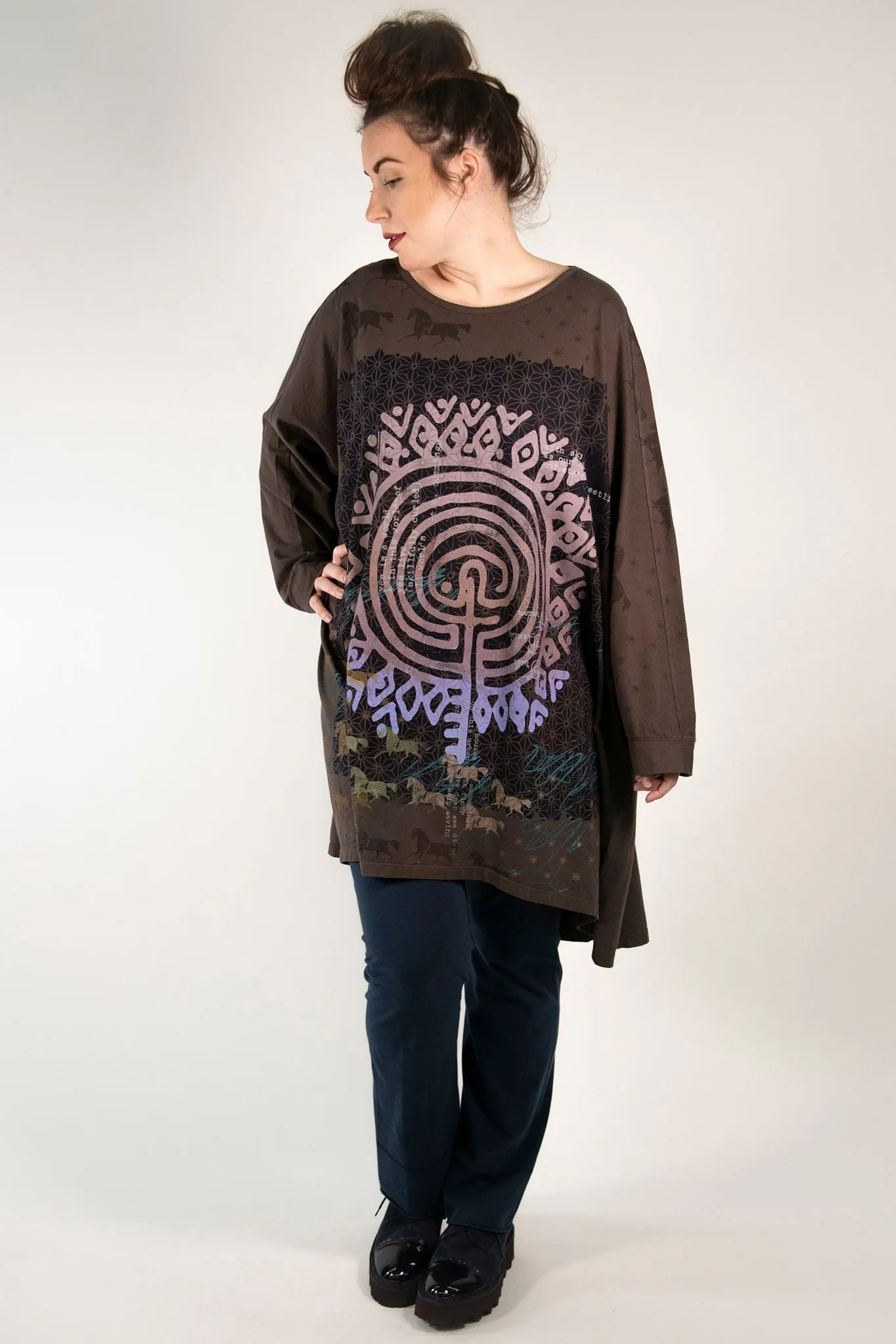 1258 Long Sleeve Oversized Tunic Tee- Italian Umber