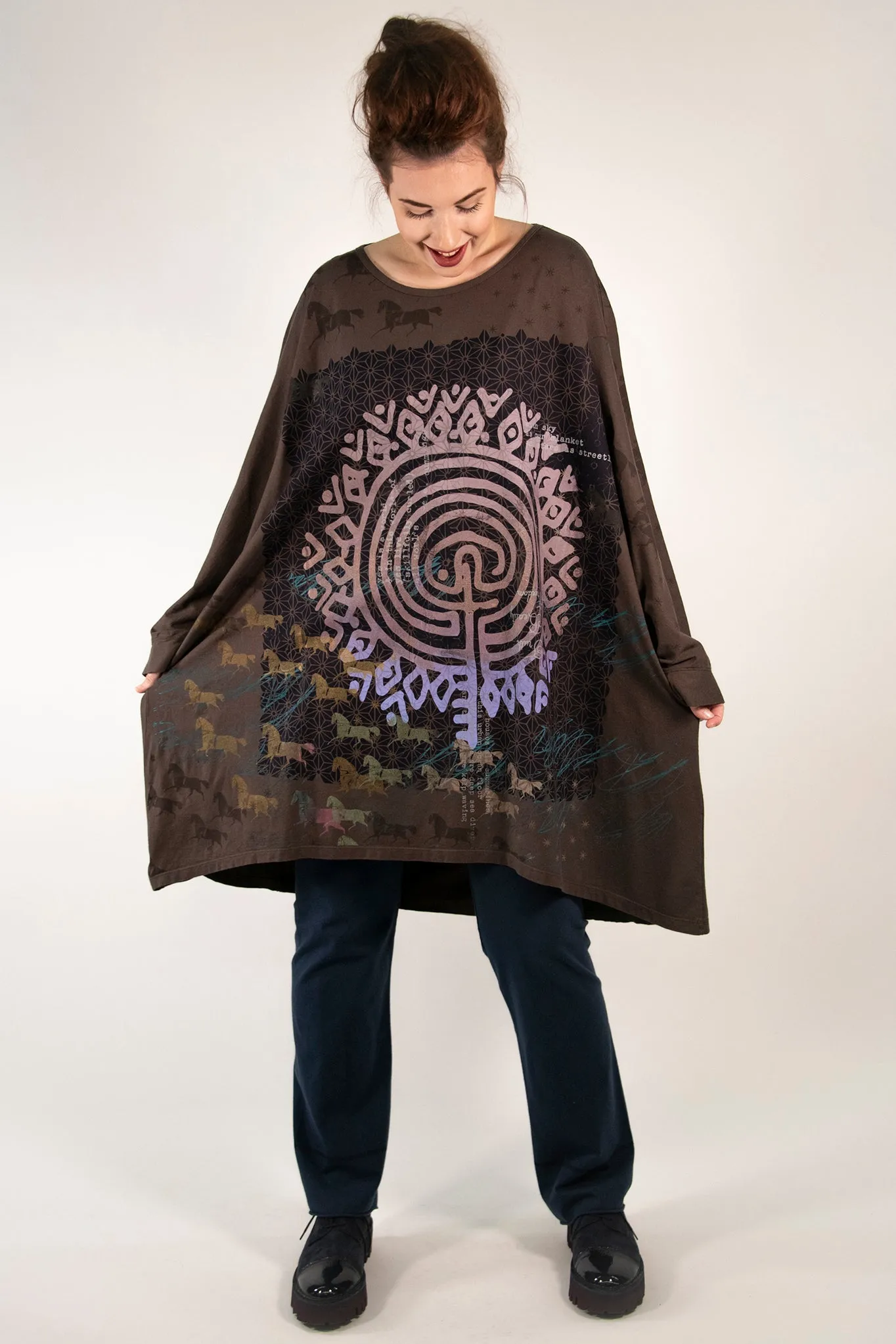 1258 Long Sleeve Oversized Tunic Tee- Italian Umber