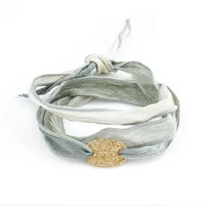 14KT Gold Diamond Disk Silk Wrap Bracelet