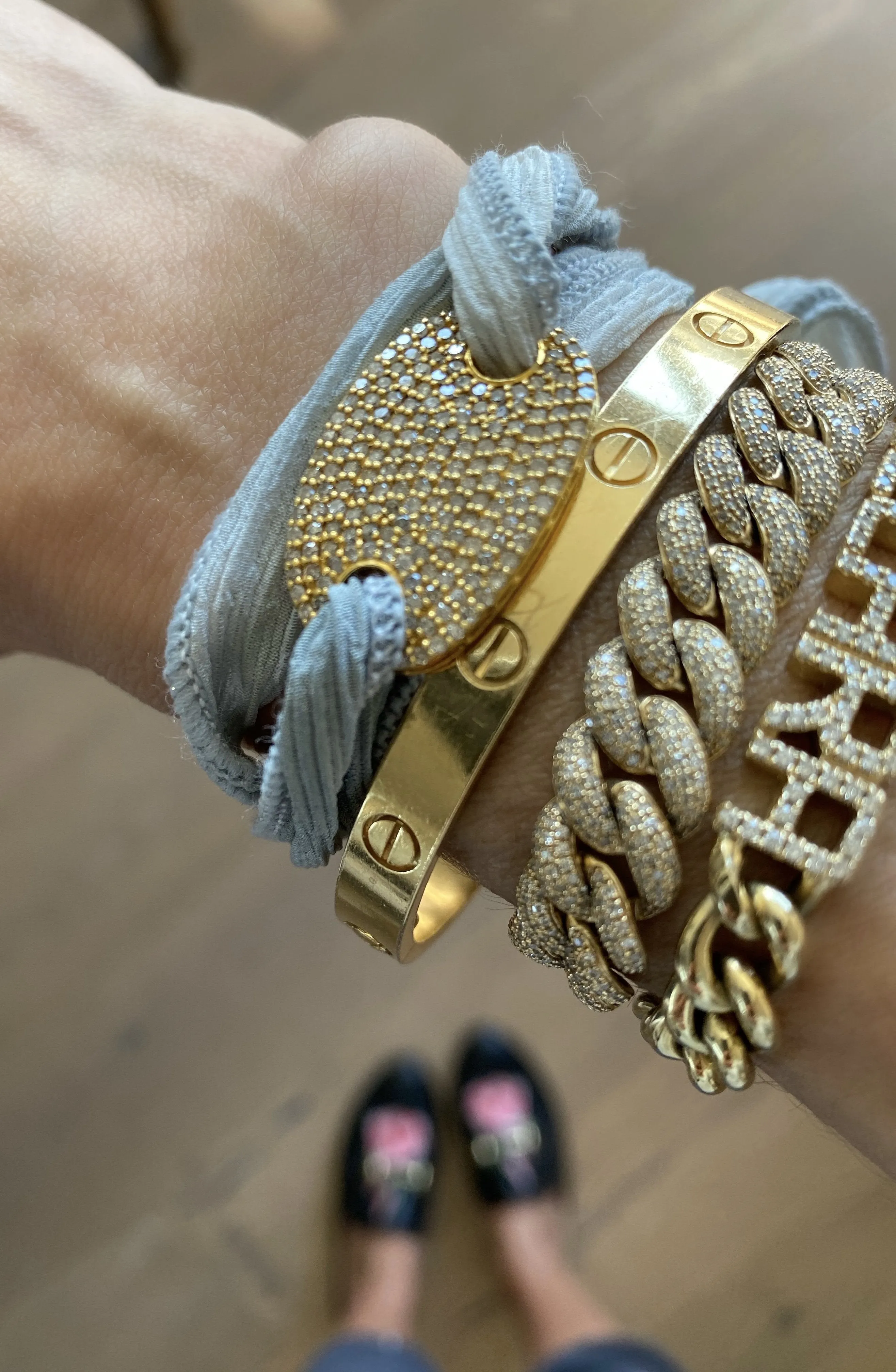 14KT Gold Diamond Disk Silk Wrap Bracelet