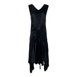 1920's Black Satin Bias Cut Asymmetrical Hem Flapper Evening Dress
