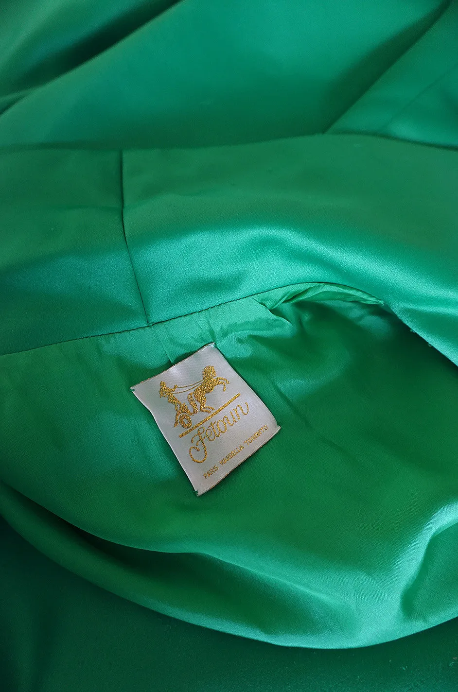 1980s Brilliant Green Silk Satin Evening Full Length Coat