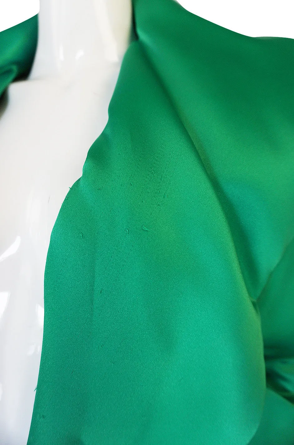 1980s Brilliant Green Silk Satin Evening Full Length Coat