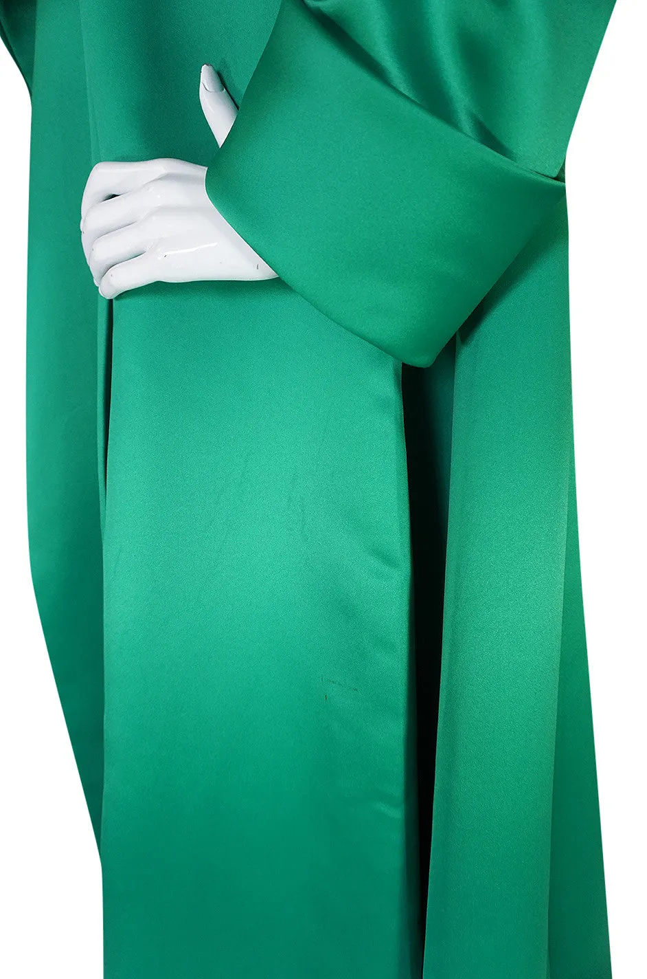 1980s Brilliant Green Silk Satin Evening Full Length Coat