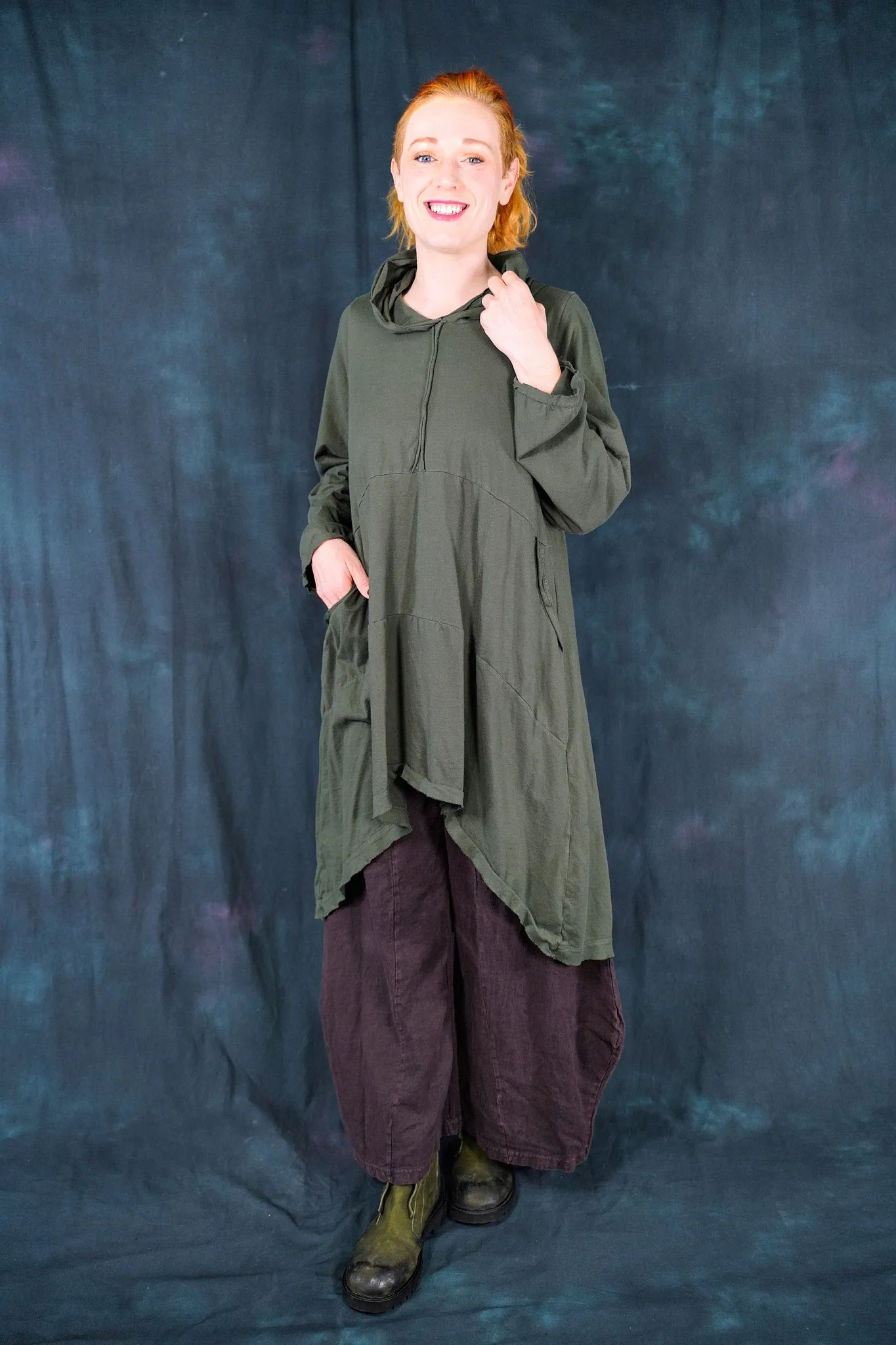 2316 Hi/Lo Hooded Tunic Army Green