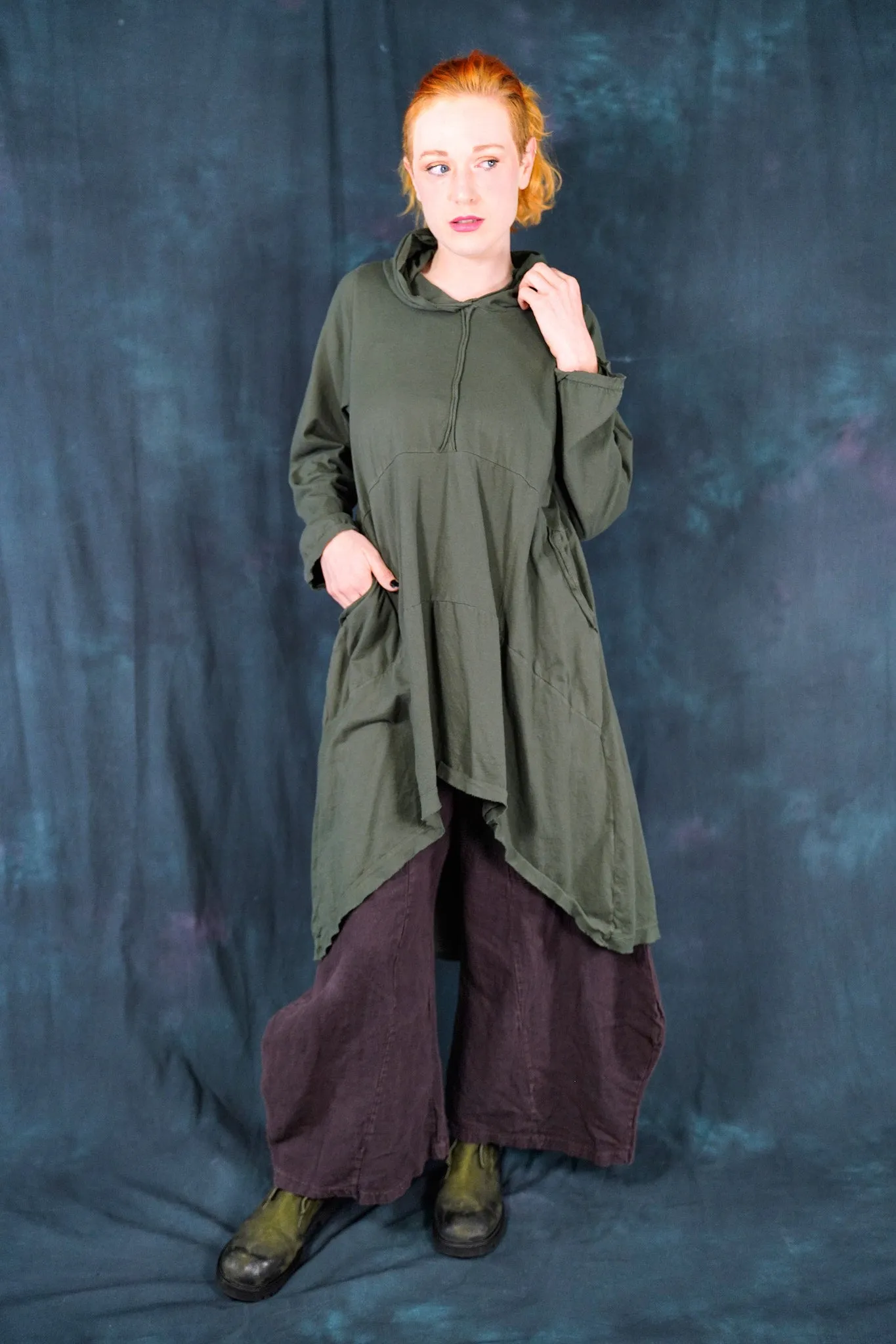 2316 Hi/Lo Hooded Tunic Army Green