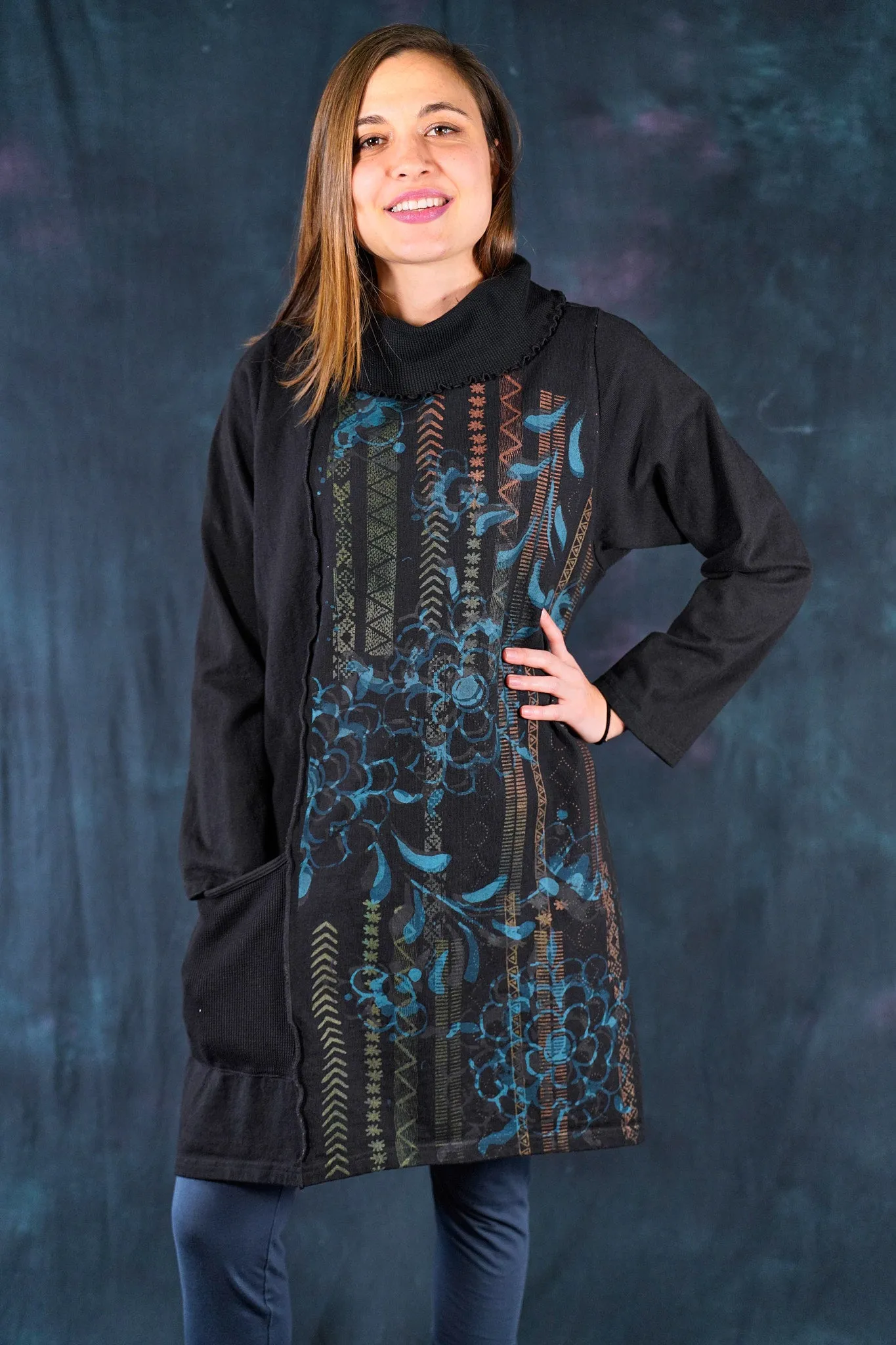2362 Heavy Eco Cotton Pocket Tunic Francesca Black-P