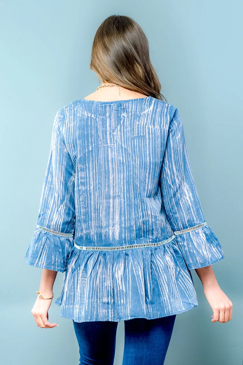 3/4 Sleeve Tie Dye Round Neck Tunic Top (14884)