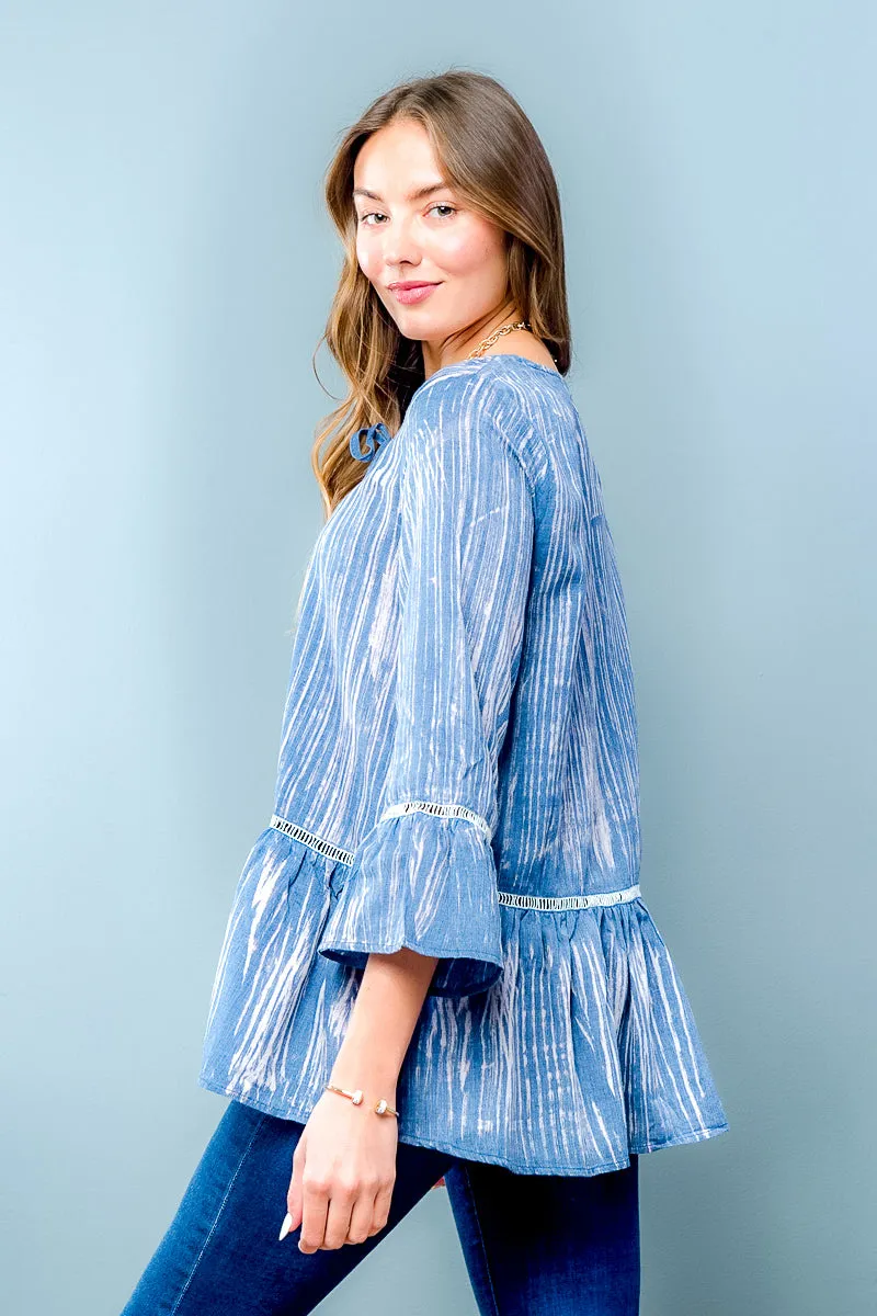 3/4 Sleeve Tie Dye Round Neck Tunic Top (14884)