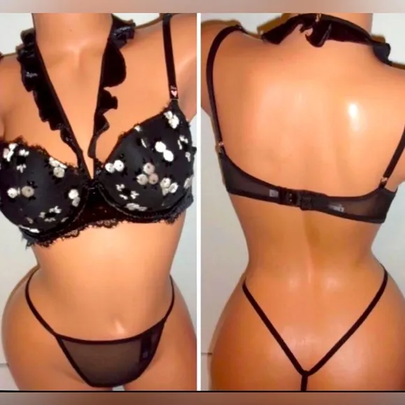 36B Victoria’s Secret DreamAngels velvety halter bra &amp; Thong(OS lingerie set