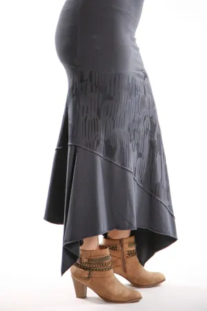 4130 Cotton Lycra Slant Skirt Light Grey Print Black