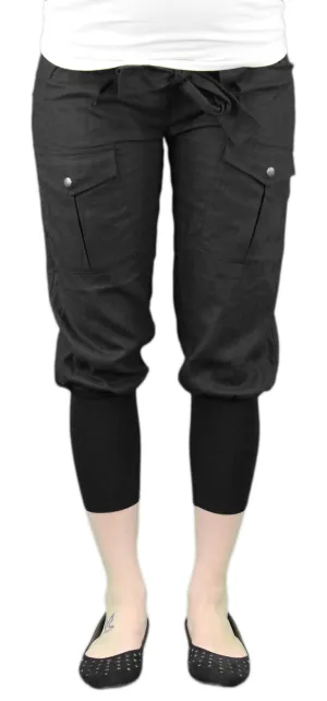 9 Fashion Maternity Kioko Black Mid-Panel Capris Sz S $101 NWT