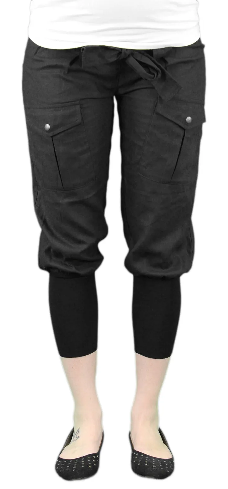 9 Fashion Maternity Kioko Black Mid-Panel Capris Sz S $101 NWT