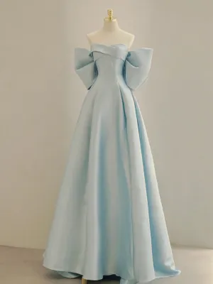 A-line Blue Satin Long Prom Dress, Blue Formal Evening Dress