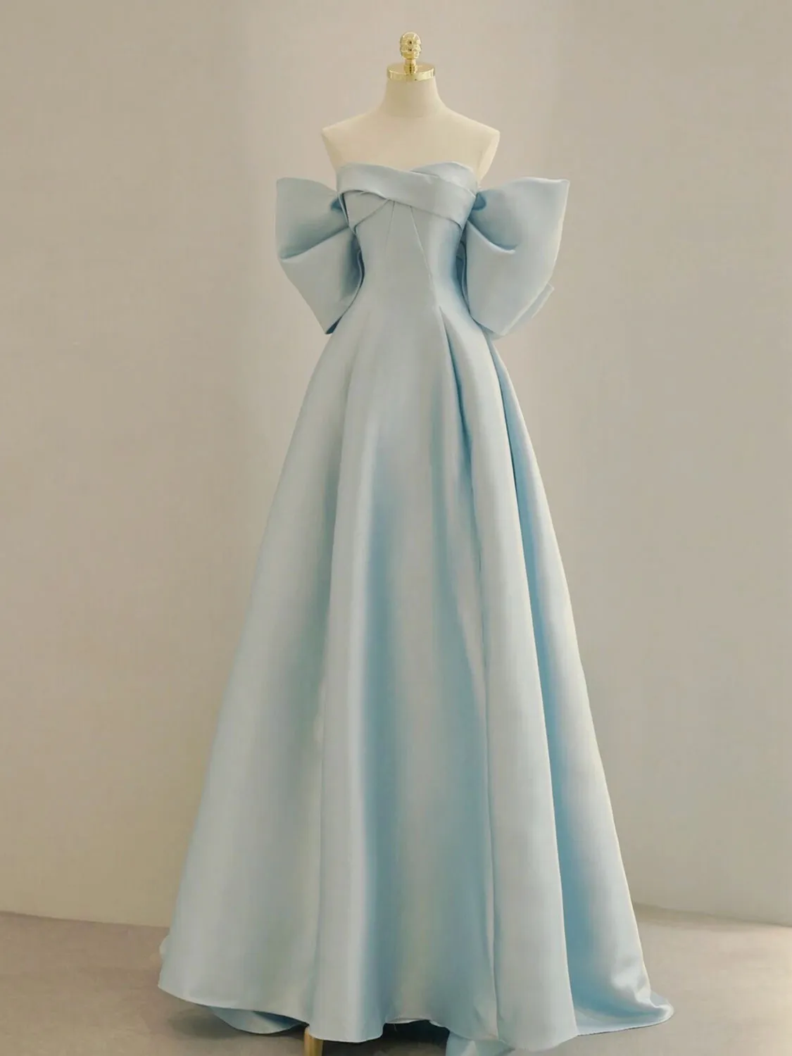 A-line Blue Satin Long Prom Dress, Blue Formal Evening Dress