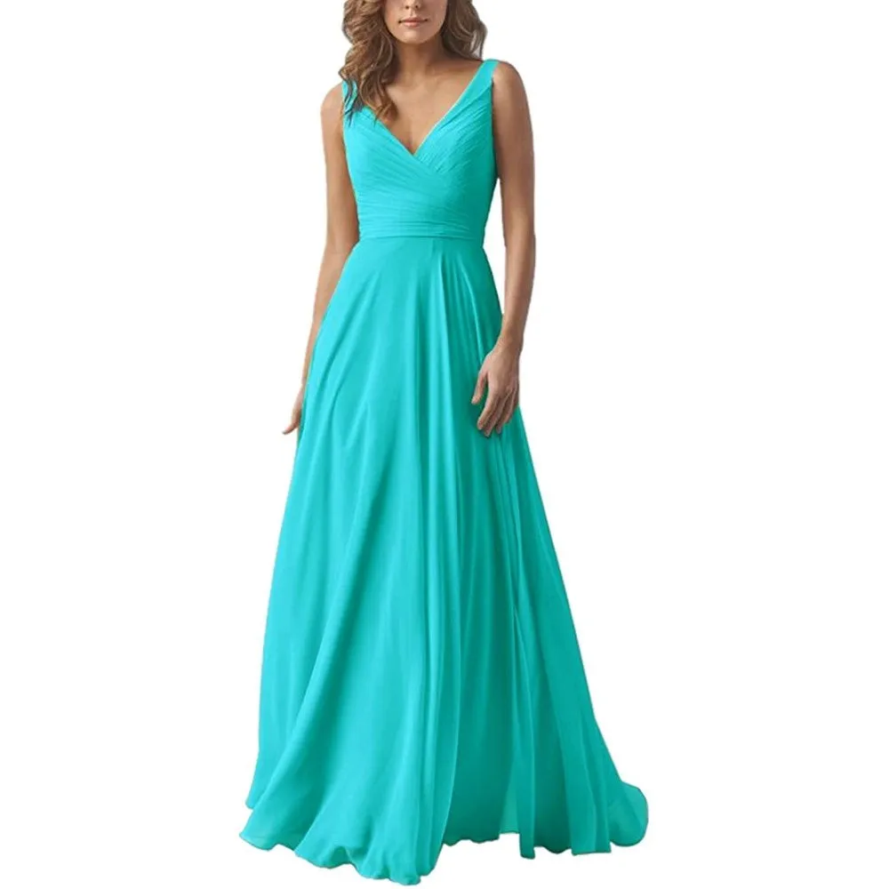 A-line Chiffon Bridesmaid Dress Floor Length Formal Evening Prom Gowns