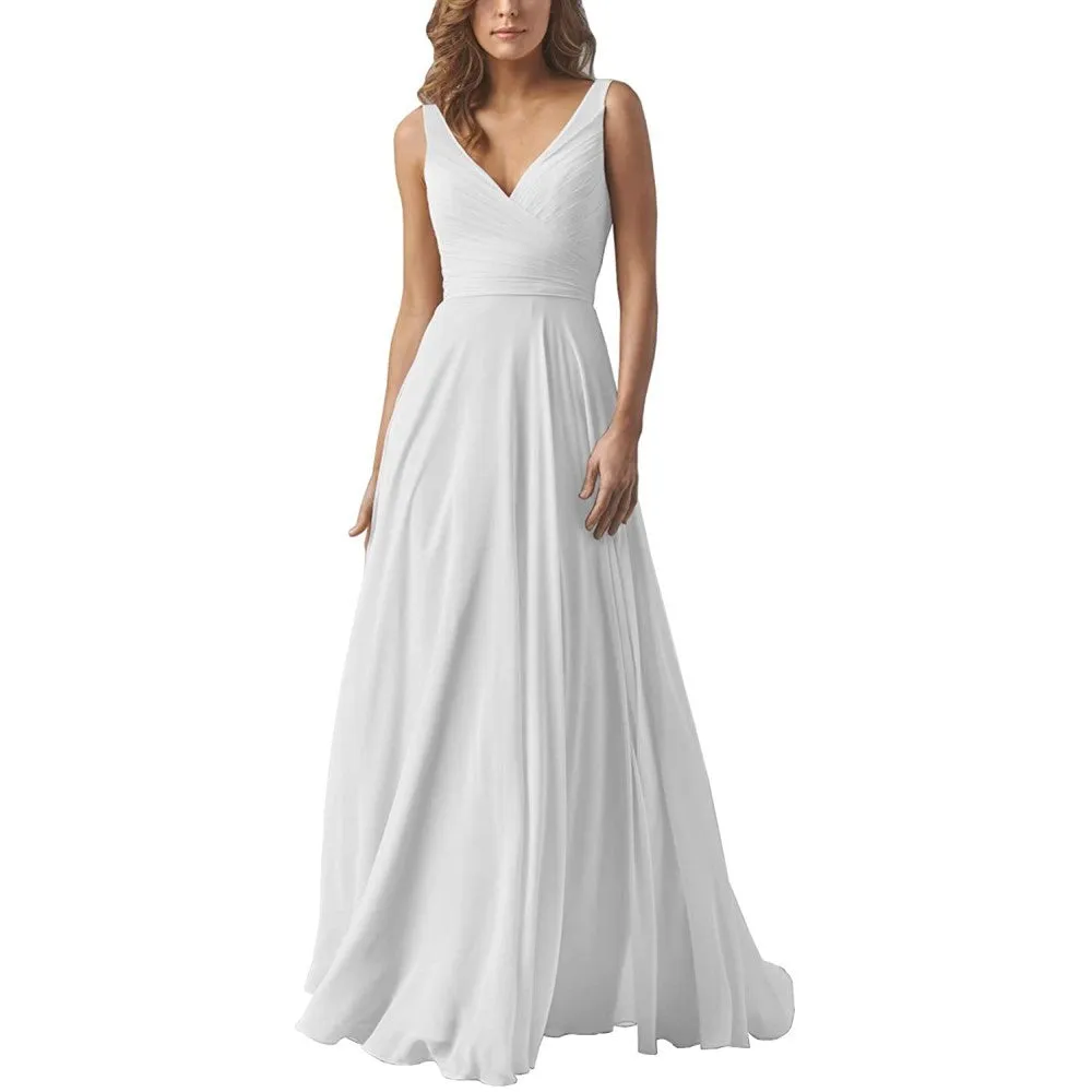 A-line Chiffon Bridesmaid Dress Floor Length Formal Evening Prom Gowns
