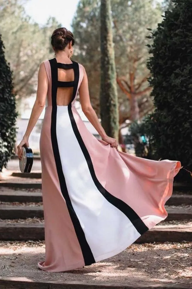 A-line Multi-color Floor-Length Prom Dress with Hollow Back