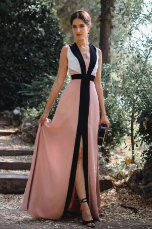 A-line Multi-color Floor-Length Prom Dress with Hollow Back