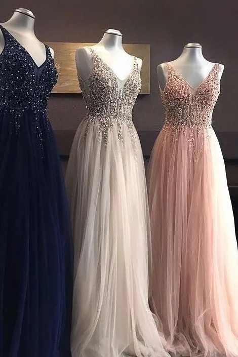 A-line Tulle Prom Gown with Beading Bodice