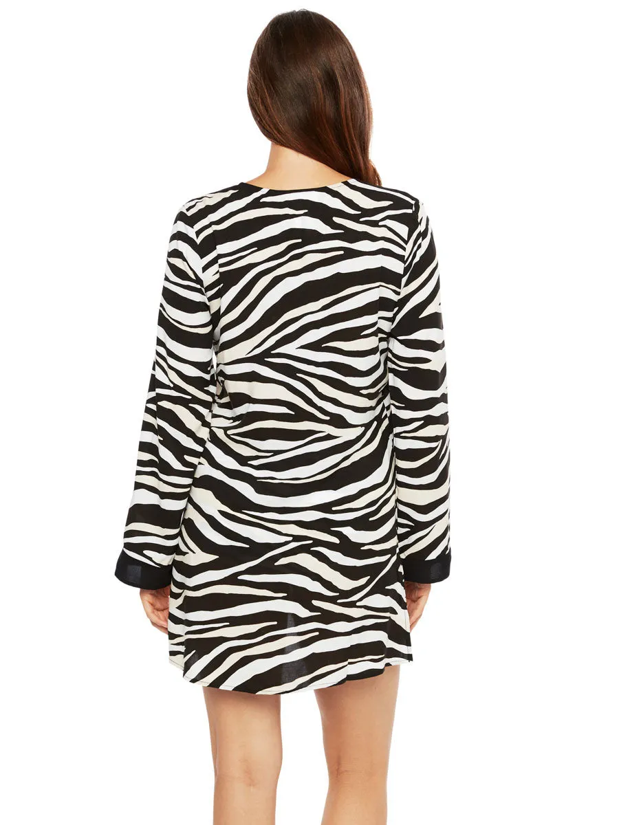 Abstract Zebra V Neck Tunic Black/Cream