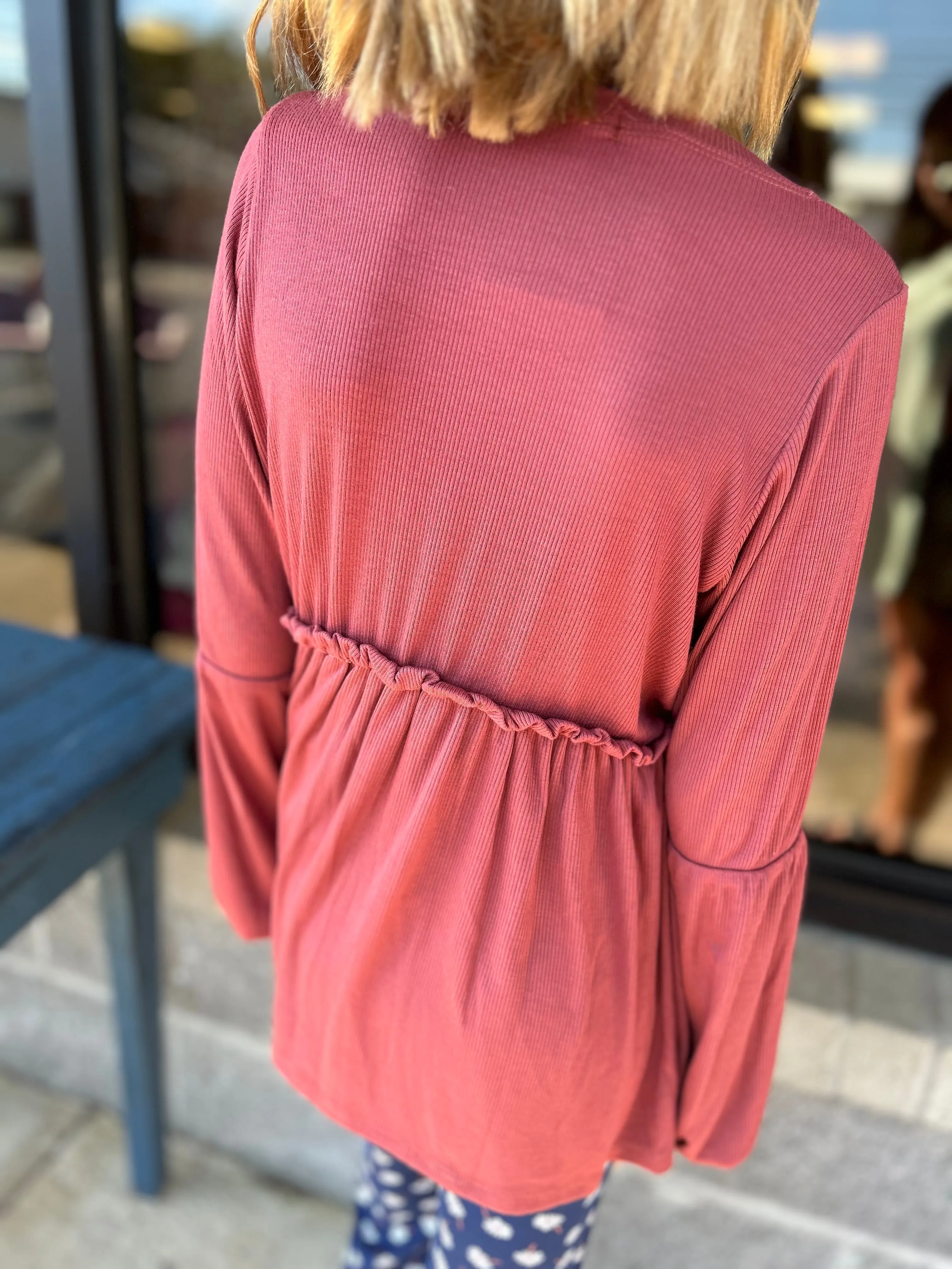 AC407 - Girls Rib Knit Curved Bodice Tunic