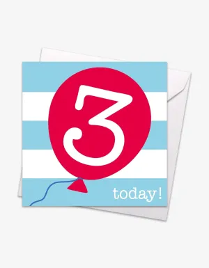 Age 3 Red Balloon Birthday Card