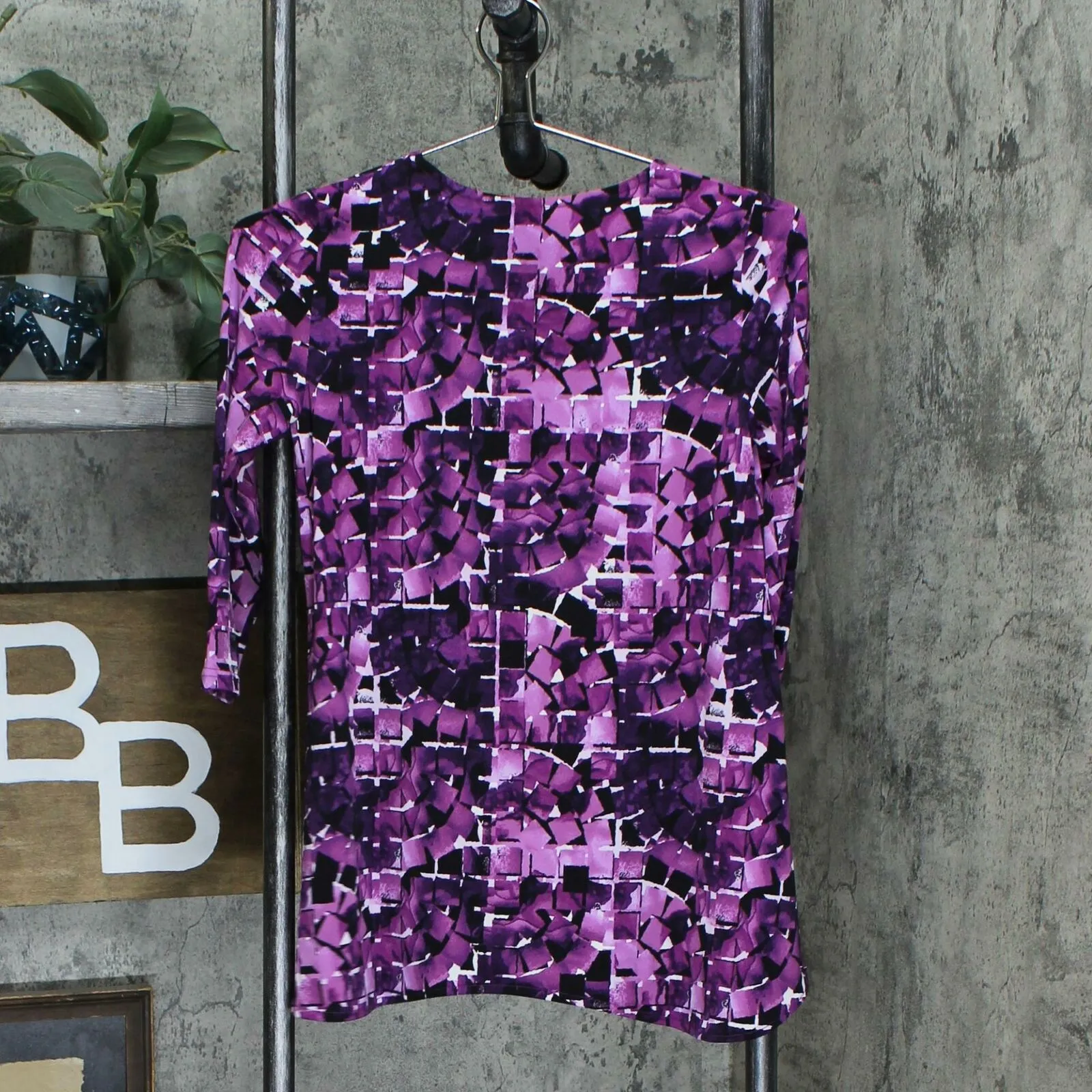 Alfani Petite 3/4 Sleeve Printed Asymmetrical Swing Top