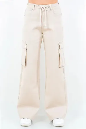 American Bazi Full Size Drawstring Wide Leg Cargo Pants Plus Size