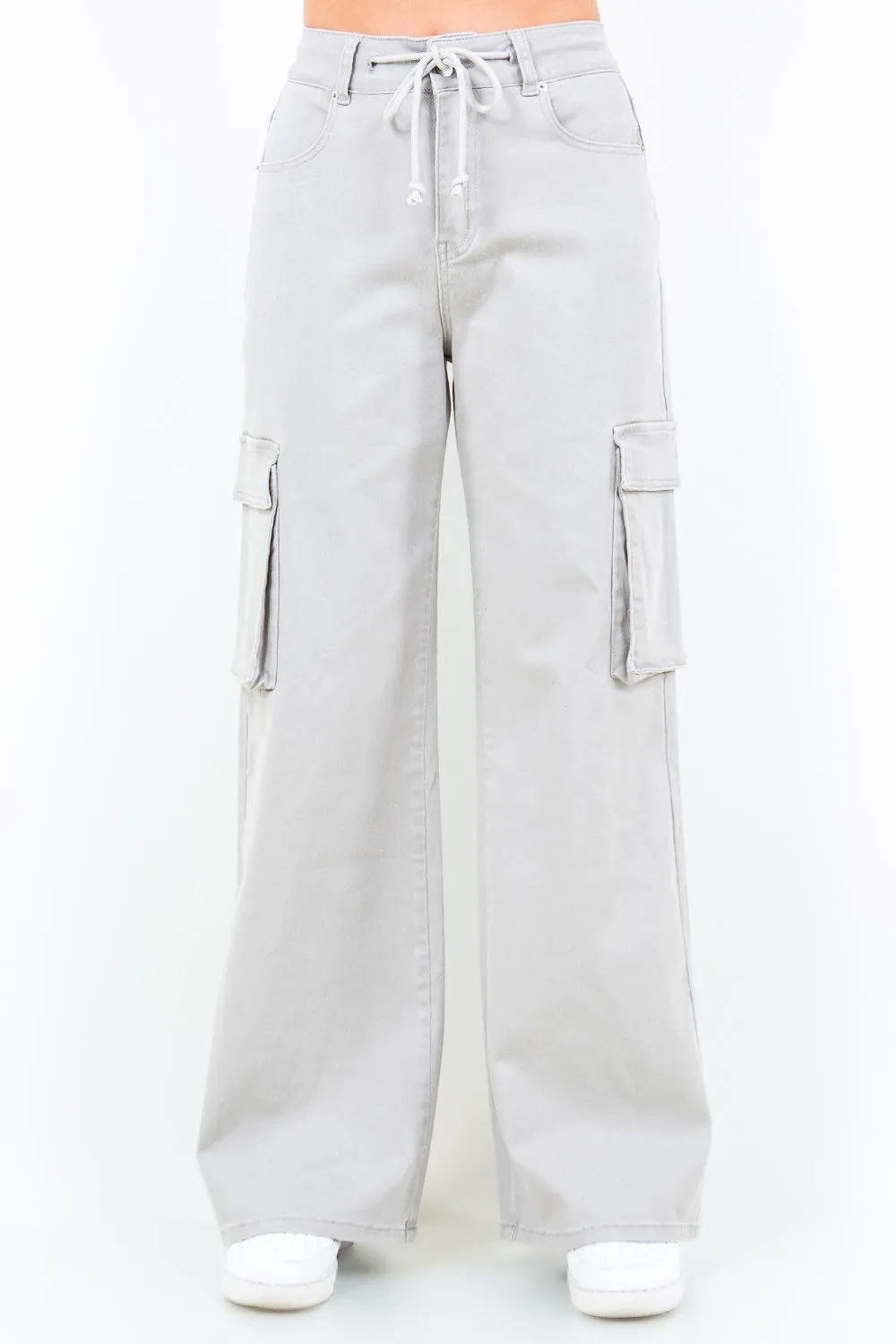 American Bazi Full Size Drawstring Wide Leg Cargo Pants Plus Size
