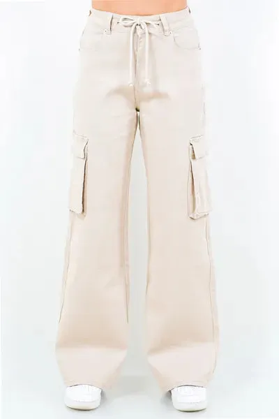 American Bazi Full Size Drawstring Wide Leg Cargo Pants Plus Size