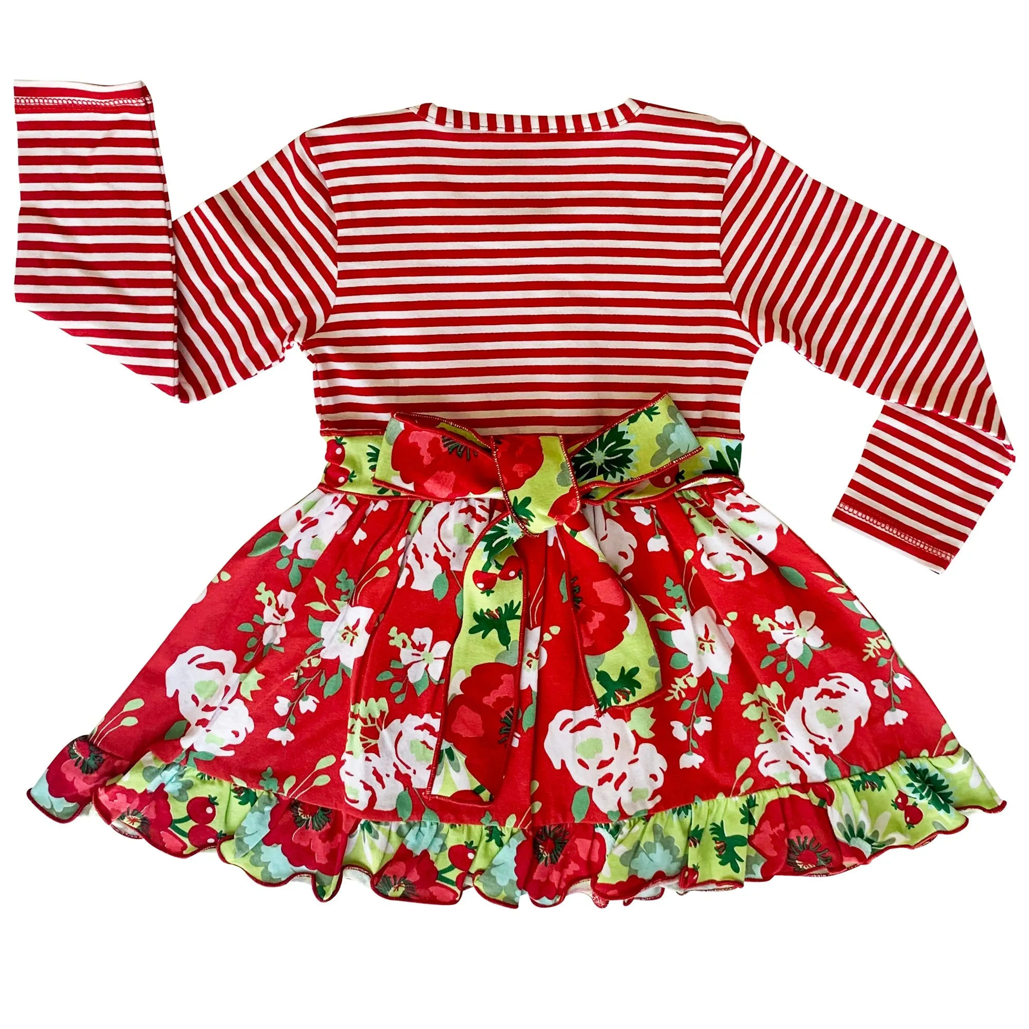 AnnLoren Little & Big Girls Boutique Red Christmas Floral Holiday Dress Legging Set