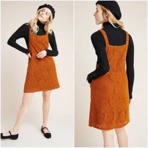 Anthropologie Dolan Hattie Floral Corduroy Overall Jumper Dress Orange Medium