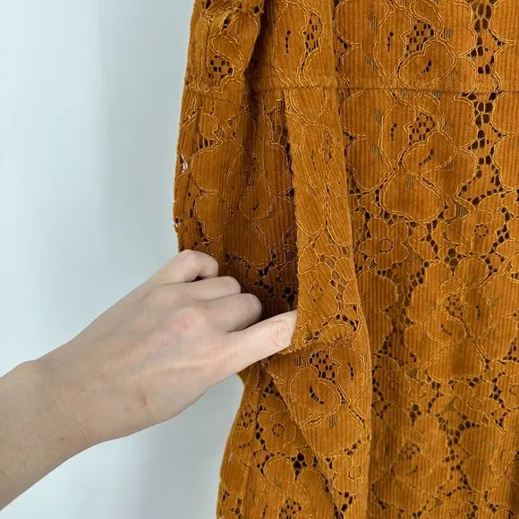 Anthropologie Dolan Hattie Floral Corduroy Overall Jumper Dress Orange Medium
