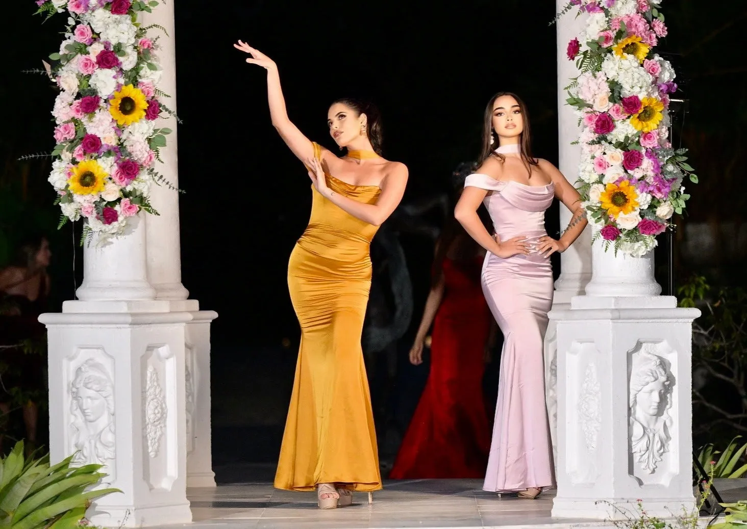 “ARIANE" GOLD HALTER NECK DOUBLE DUCHESS SATIN GOWN