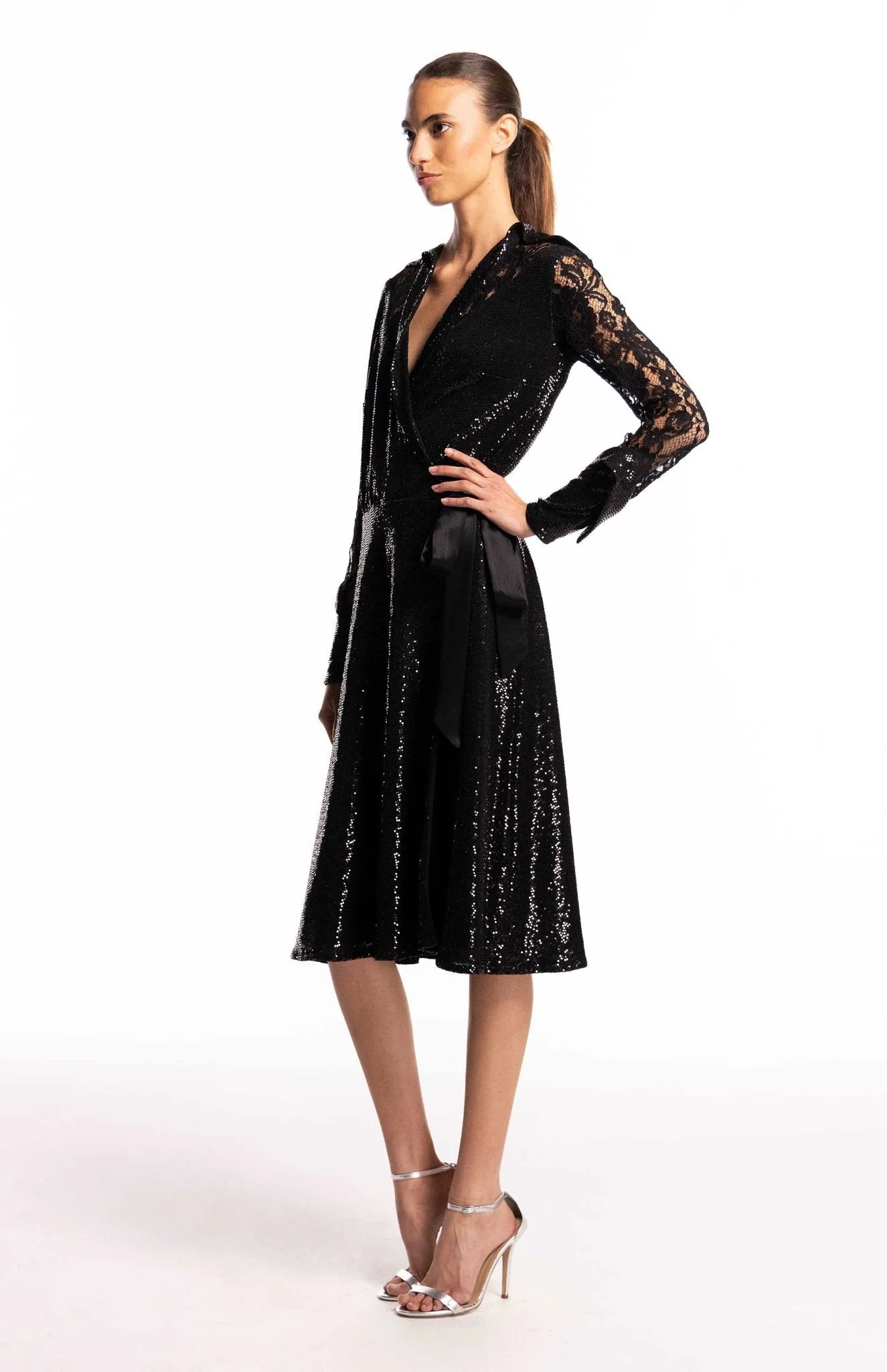 Aspasia | Captivating Charm: Sequin And Lace Cocktail Dress