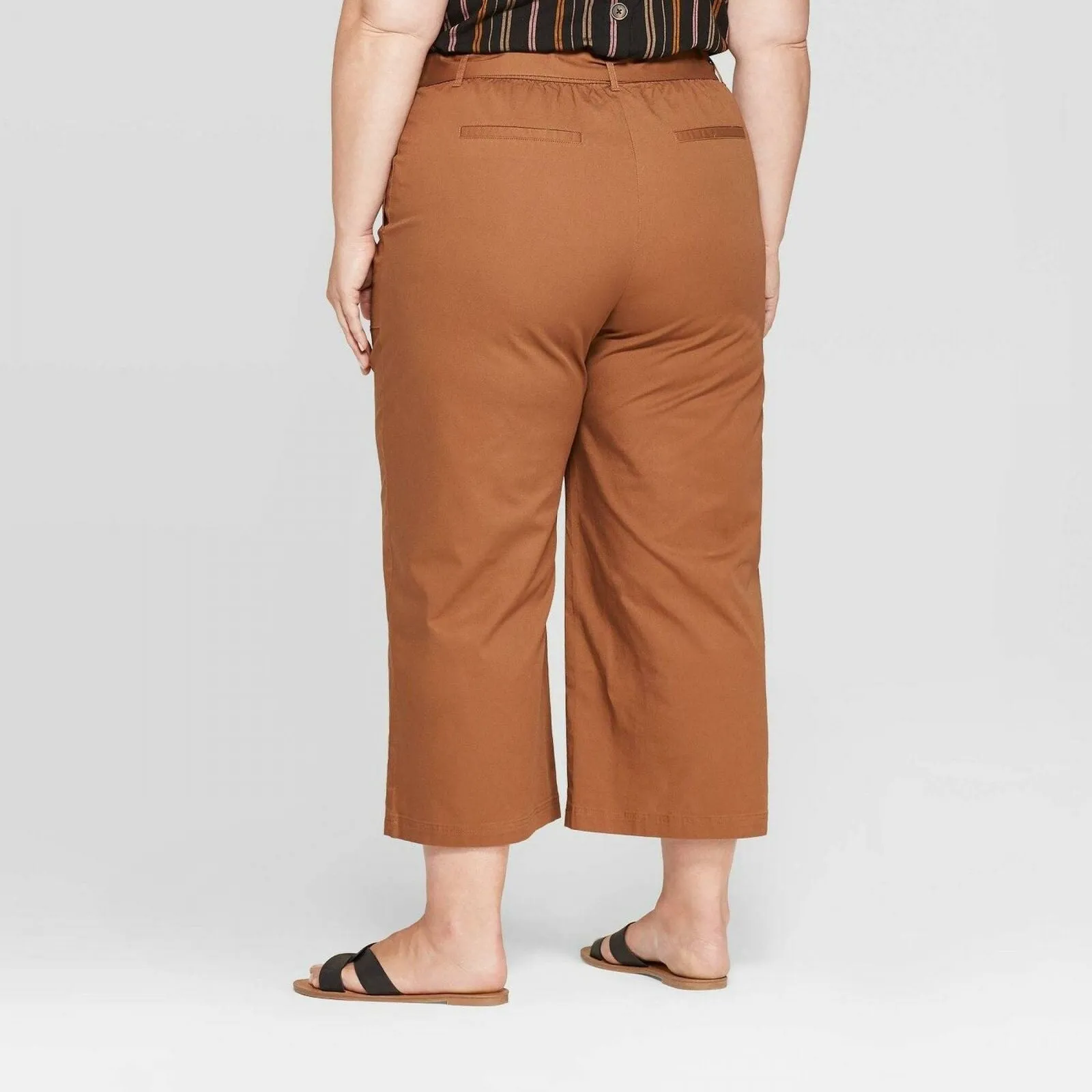Ava & Viv Women's Plus Size Belted Cropped Wide Leg Pants