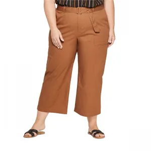 Ava & Viv Women's Plus Size Belted Cropped Wide Leg Pants
