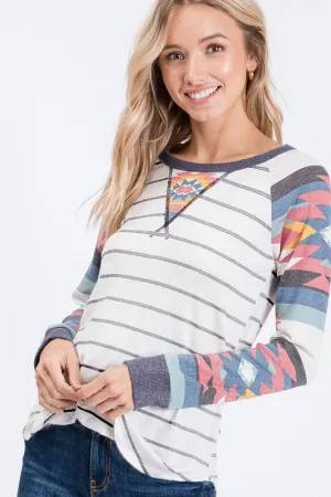 Aztec Contrast Sleeve Top