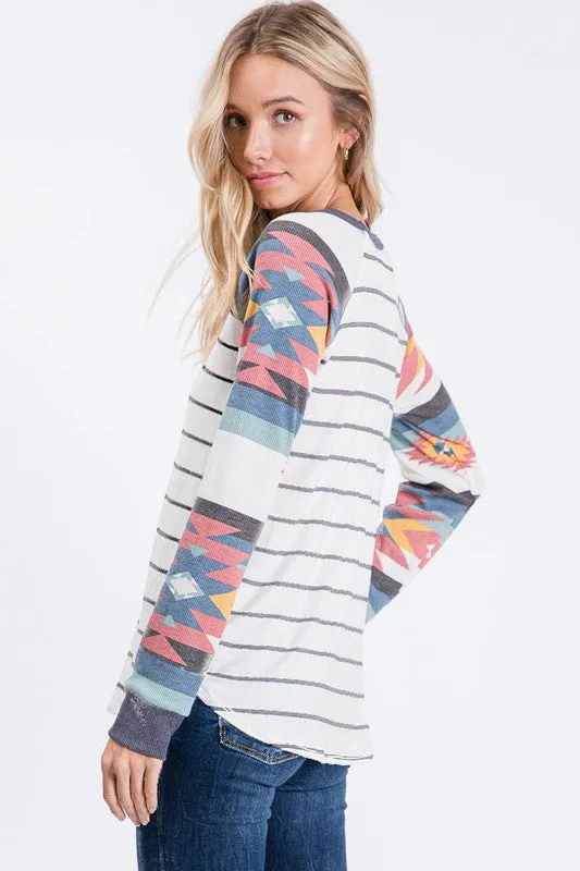 Aztec Contrast Sleeve Top