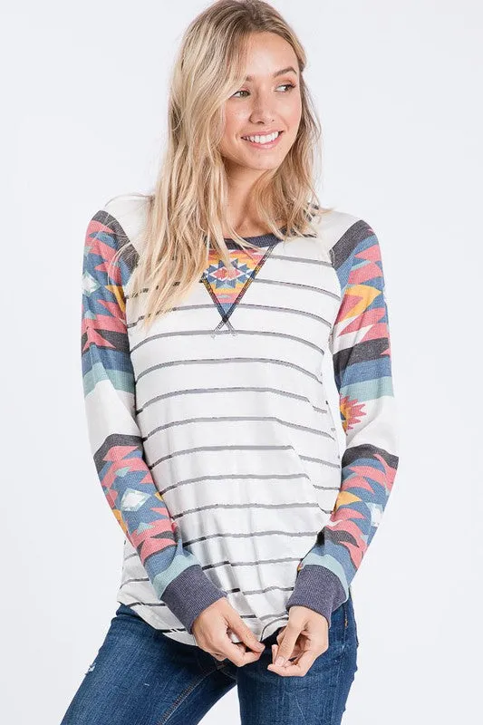 Aztec Contrast Sleeve Top