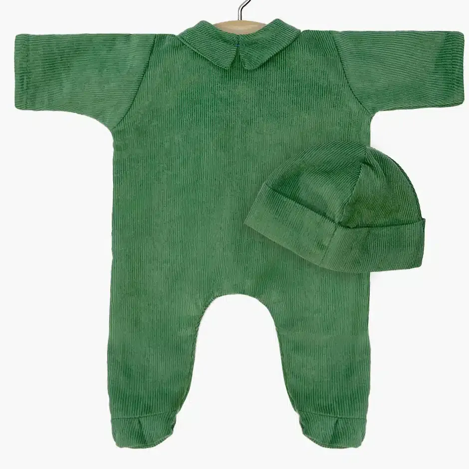 Babies Corentin Sleepsuit   Hat - Green Corduroy