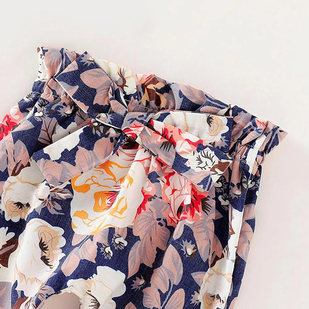 Baby Girl Clothes Long Sleeve Ruffles Solid Romper And Floral Pants And Headband Outfits