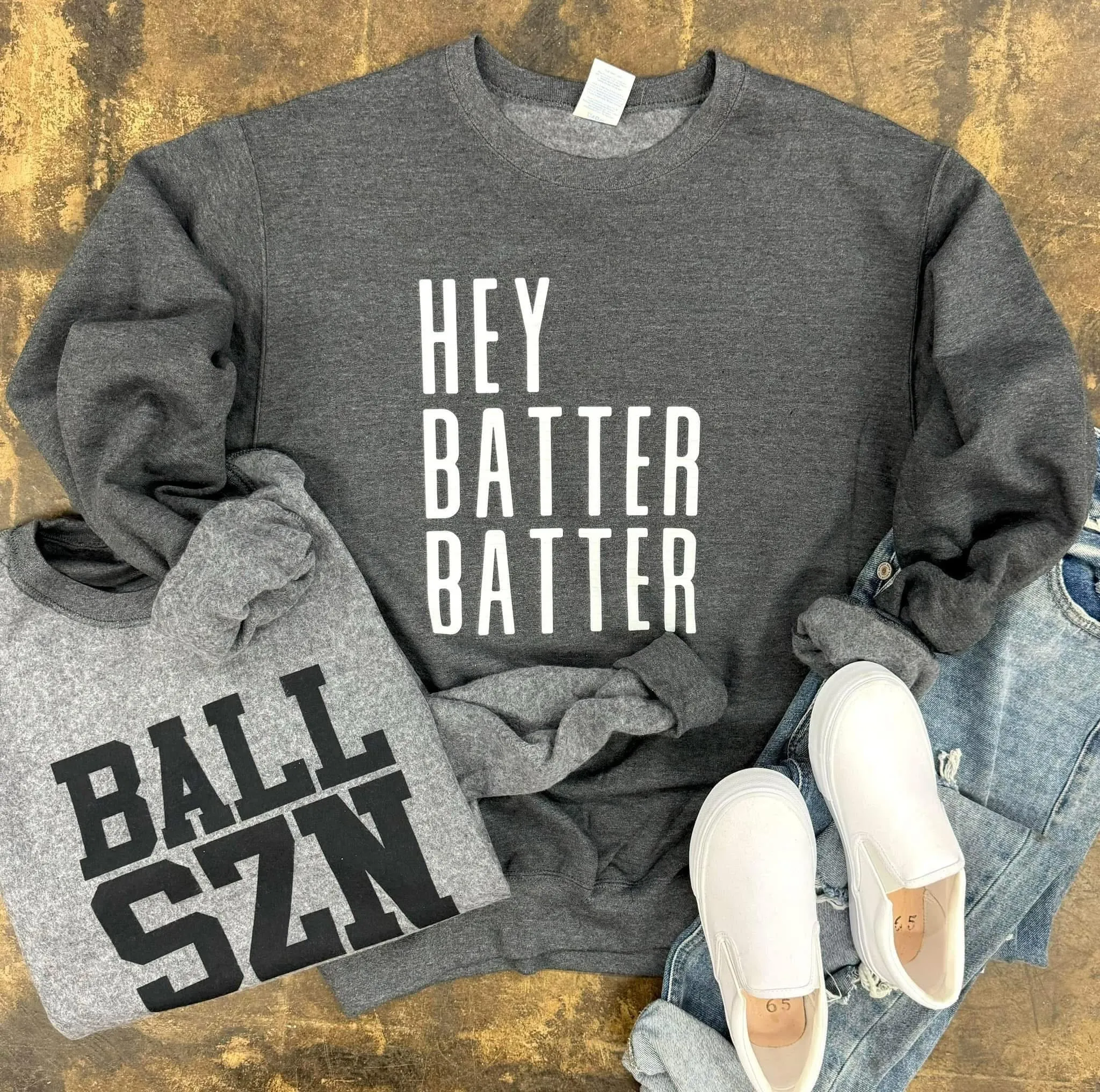 Ball Szn Hey Batter Batter Reversible Grey Sweatshirt